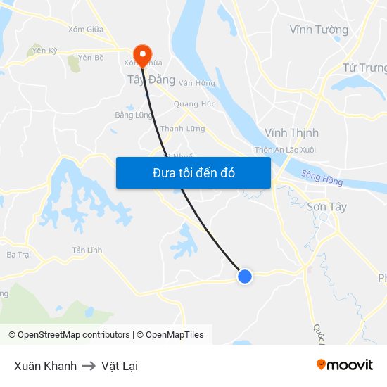 Xuân Khanh to Vật Lại map