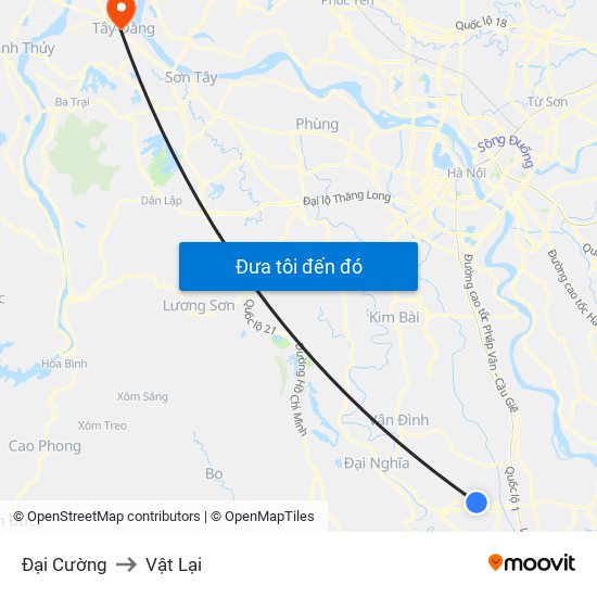 Đại Cường to Vật Lại map