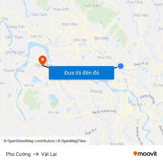 Phú Cường to Vật Lại map