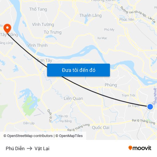 Phú Diễn to Vật Lại map