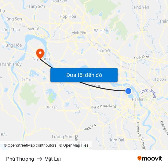 Phú Thượng to Vật Lại map