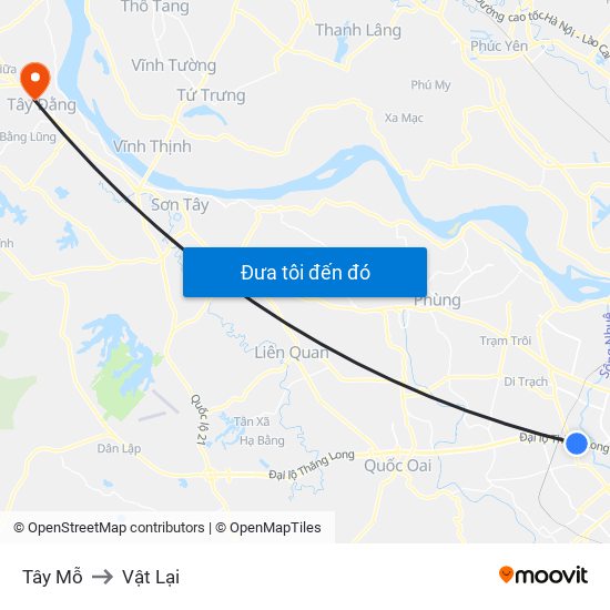 Tây Mỗ to Vật Lại map