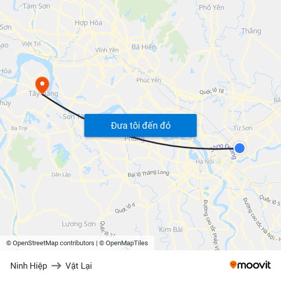 Ninh Hiệp to Vật Lại map