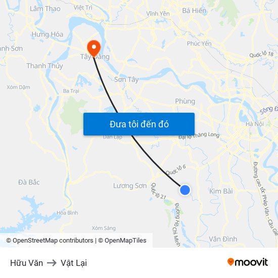 Hữu Văn to Vật Lại map