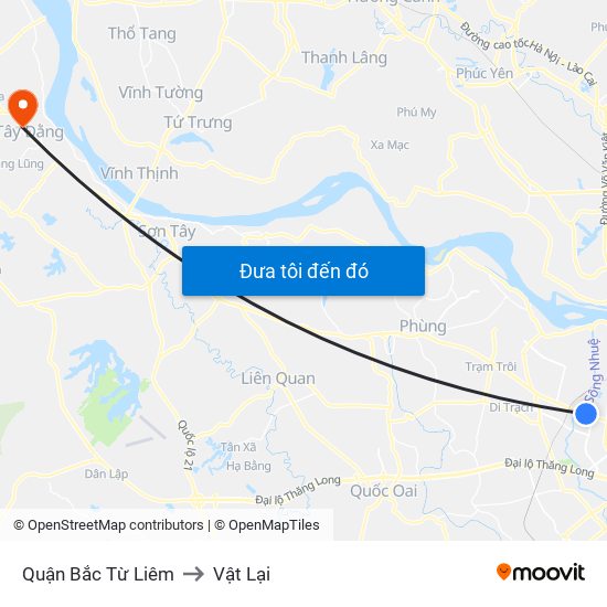 Quận Bắc Từ Liêm to Vật Lại map