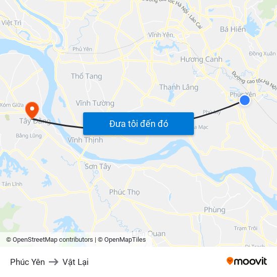 Phúc Yên to Vật Lại map