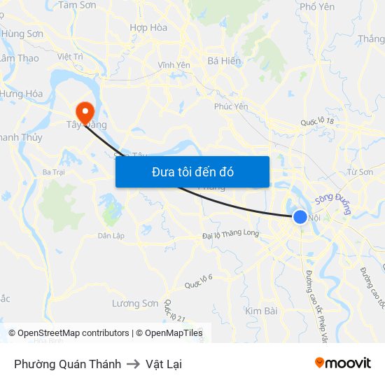 Phường Quán Thánh to Vật Lại map