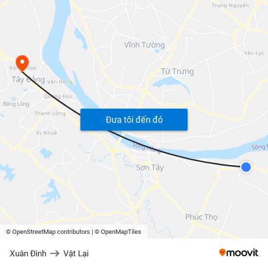 Xuân Đình to Vật Lại map