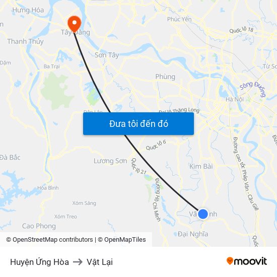 Huyện Ứng Hòa to Vật Lại map