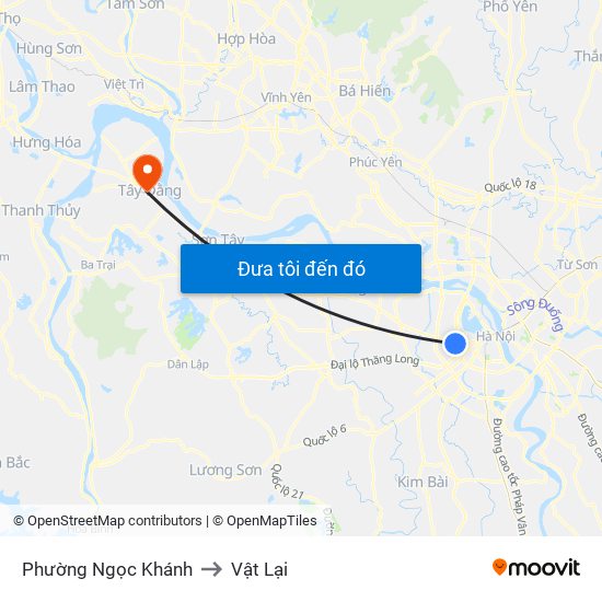 Phường Ngọc Khánh to Vật Lại map