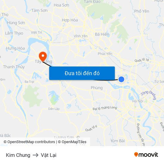 Kim Chung to Vật Lại map