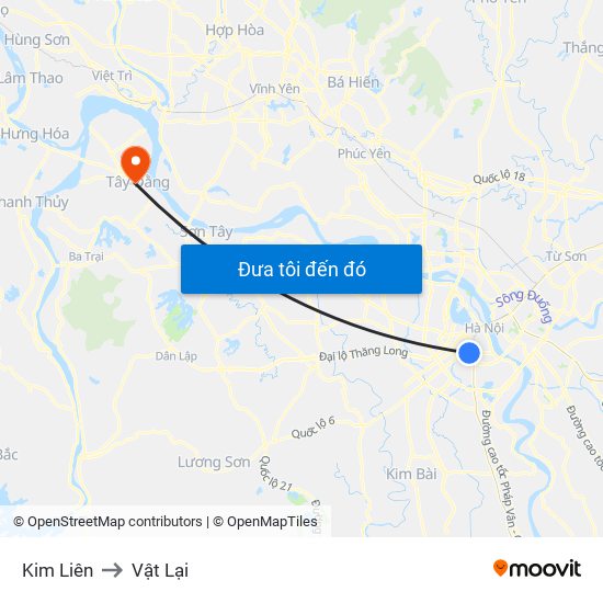 Kim Liên to Vật Lại map