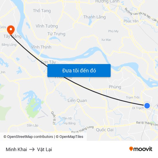 Minh Khai to Vật Lại map