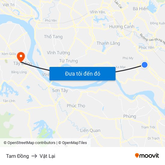 Tam Đồng to Vật Lại map