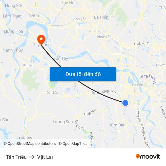 Tân Triều to Vật Lại map