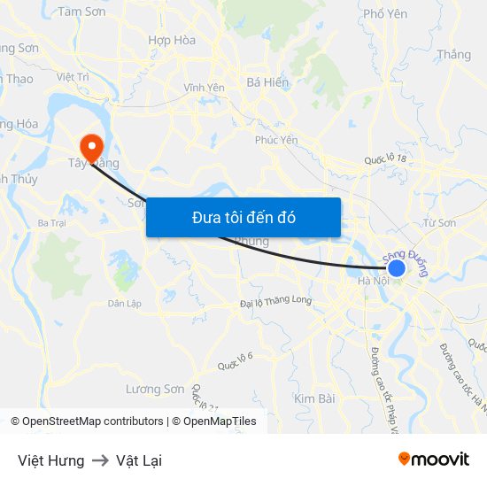 Việt Hưng to Vật Lại map