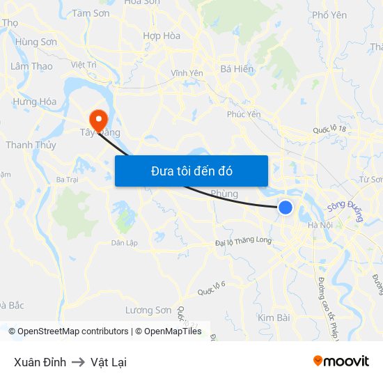 Xuân Đỉnh to Vật Lại map