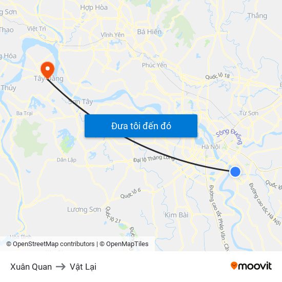 Xuân Quan to Vật Lại map