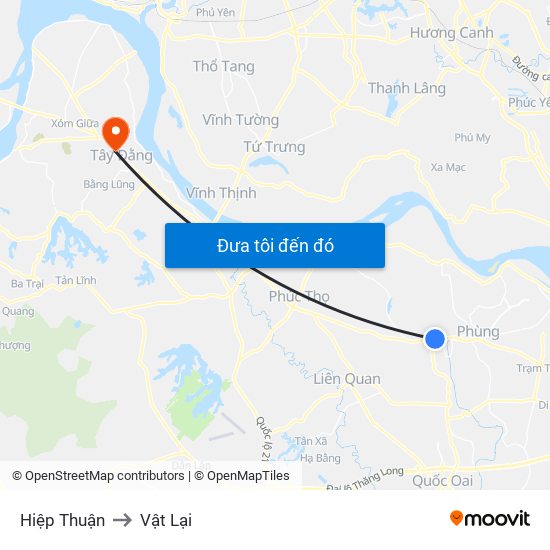 Hiệp Thuận to Vật Lại map