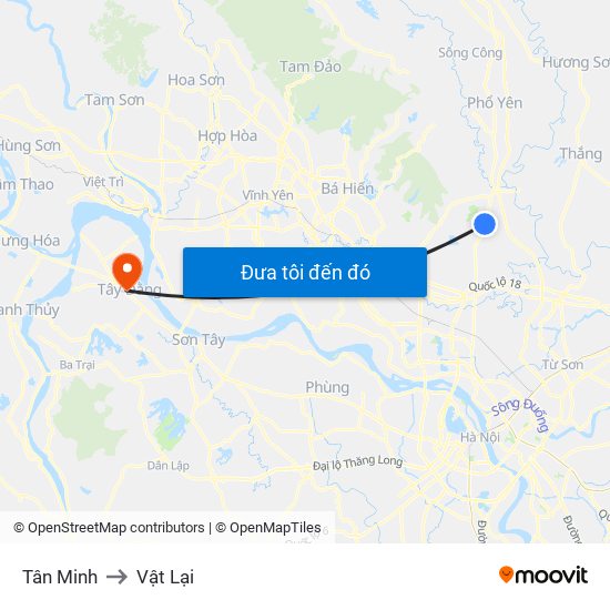 Tân Minh to Vật Lại map