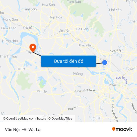 Vân Nội to Vật Lại map