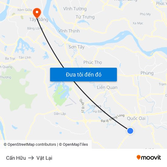 Cấn Hữu to Vật Lại map