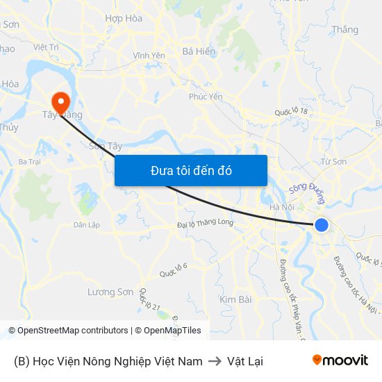 (B) Học Viện Nông Nghiệp Việt Nam to Vật Lại map