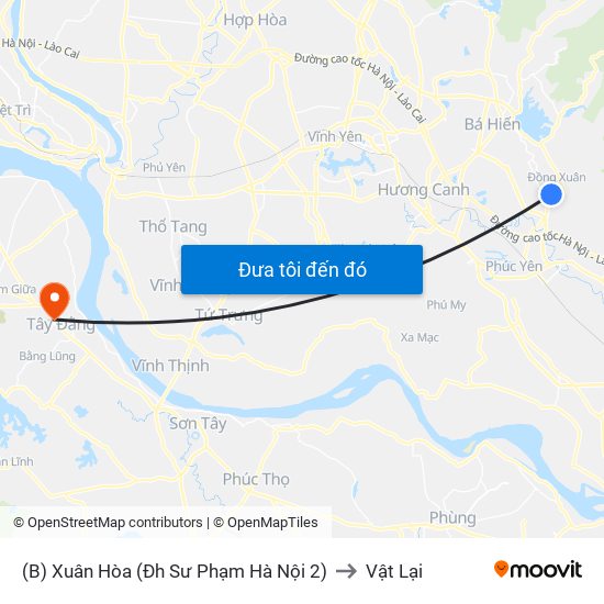 (B) Xuân Hòa (Đh Sư Phạm Hà Nội 2) to Vật Lại map