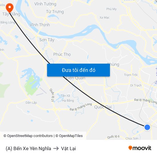 (A) Bến Xe Yên Nghĩa to Vật Lại map