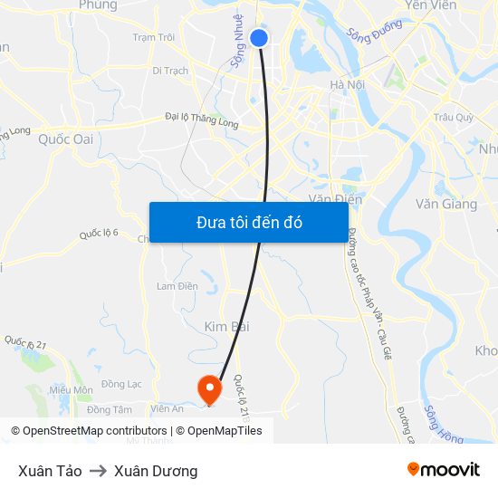 Xuân Tảo to Xuân Dương map