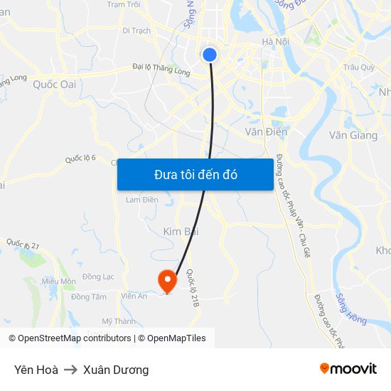 Yên Hoà to Xuân Dương map