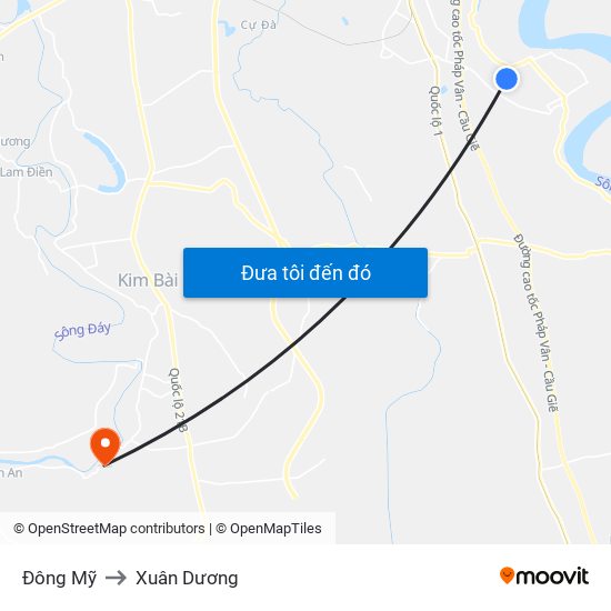 Đông Mỹ to Xuân Dương map