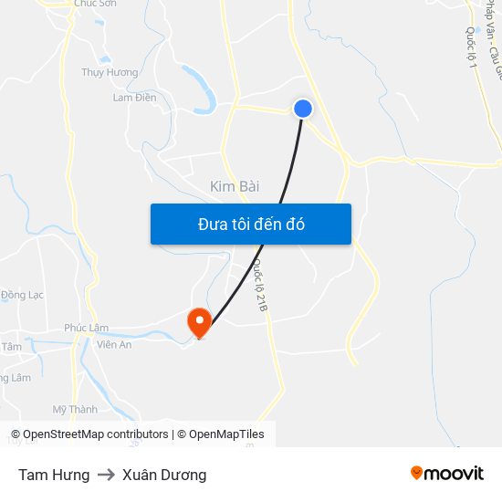 Tam Hưng to Xuân Dương map