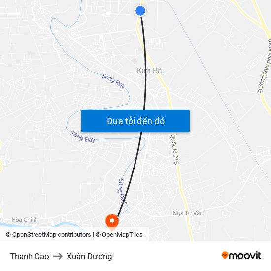 Thanh Cao to Xuân Dương map