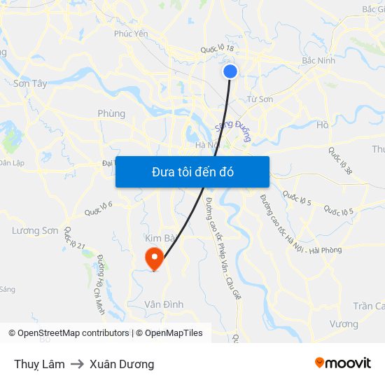 Thuỵ Lâm to Xuân Dương map