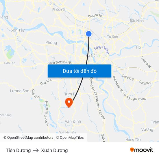 Tiên Dương to Xuân Dương map