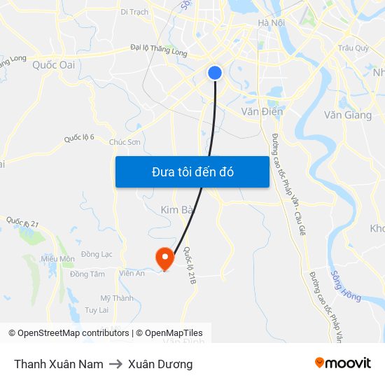 Thanh Xuân Nam to Xuân Dương map