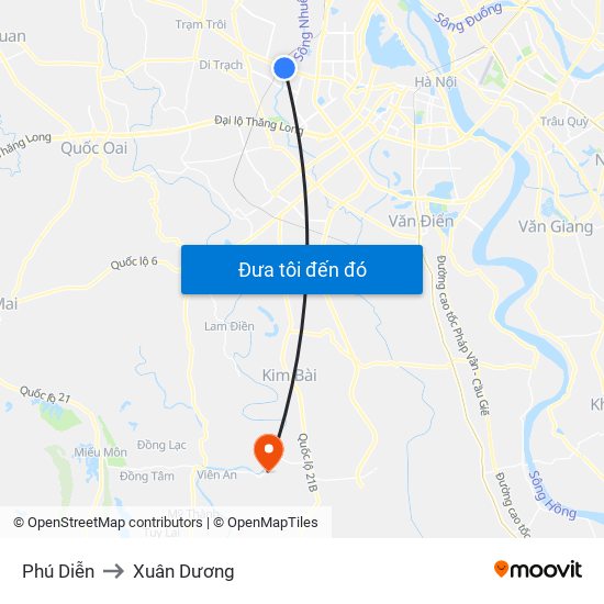 Phú Diễn to Xuân Dương map