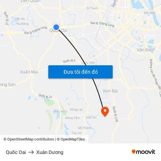 Quốc Oai to Xuân Dương map