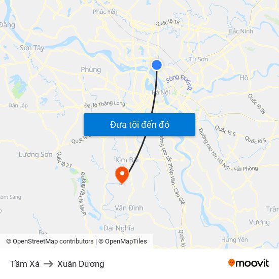Tầm Xá to Xuân Dương map