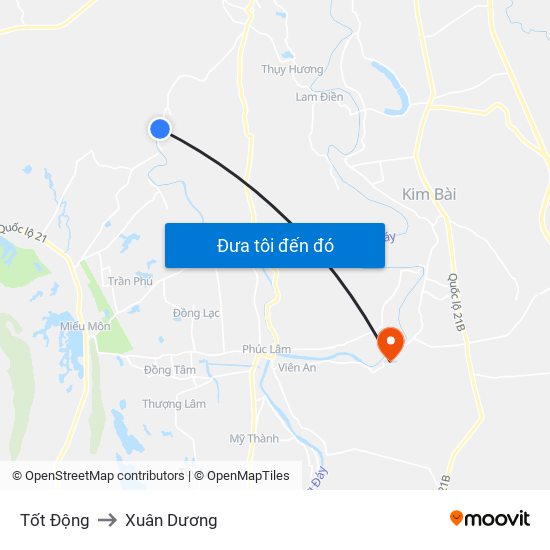 Tốt Động to Xuân Dương map