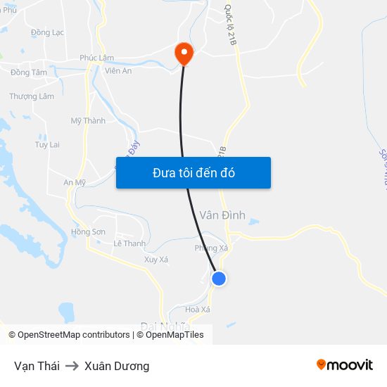 Vạn Thái to Xuân Dương map