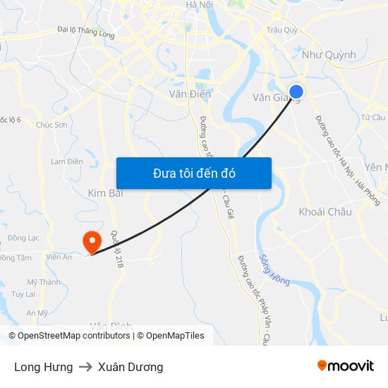 Long Hưng to Xuân Dương map