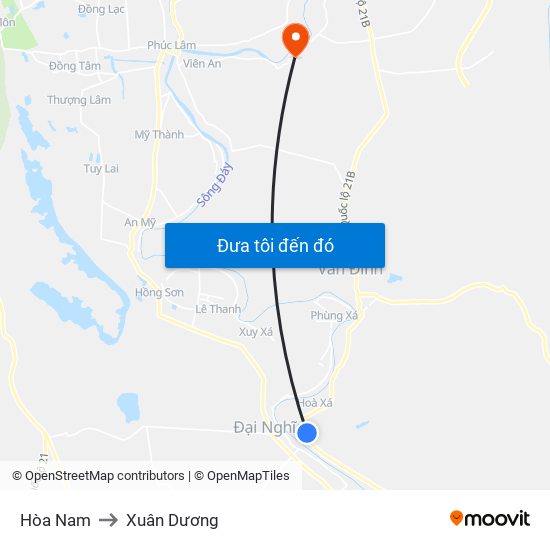 Hòa Nam to Xuân Dương map