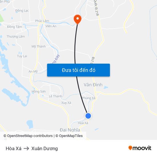 Hòa Xá to Xuân Dương map