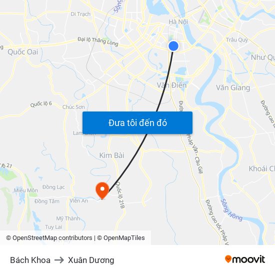 Bách Khoa to Xuân Dương map