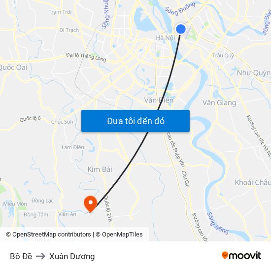 Bồ Đề to Xuân Dương map