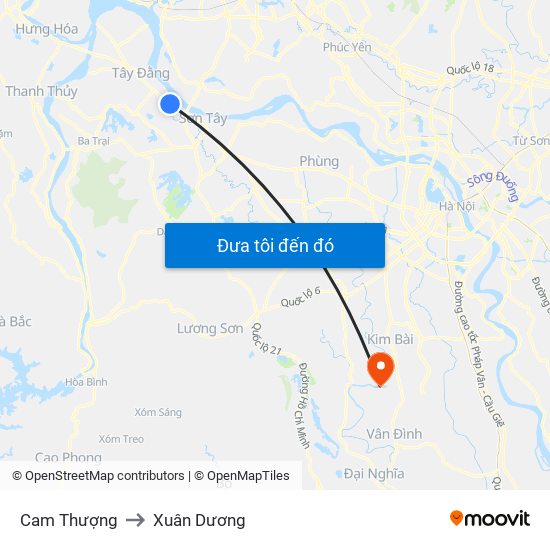 Cam Thượng to Xuân Dương map