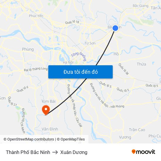 Thành Phố Bắc Ninh to Xuân Dương map