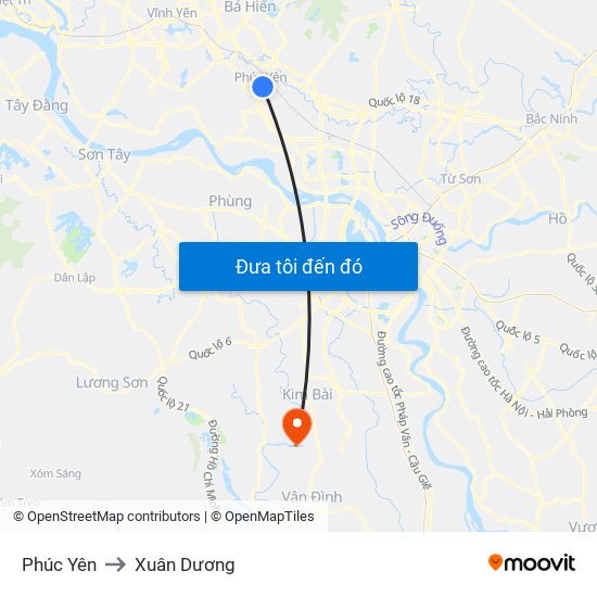 Phúc Yên to Xuân Dương map